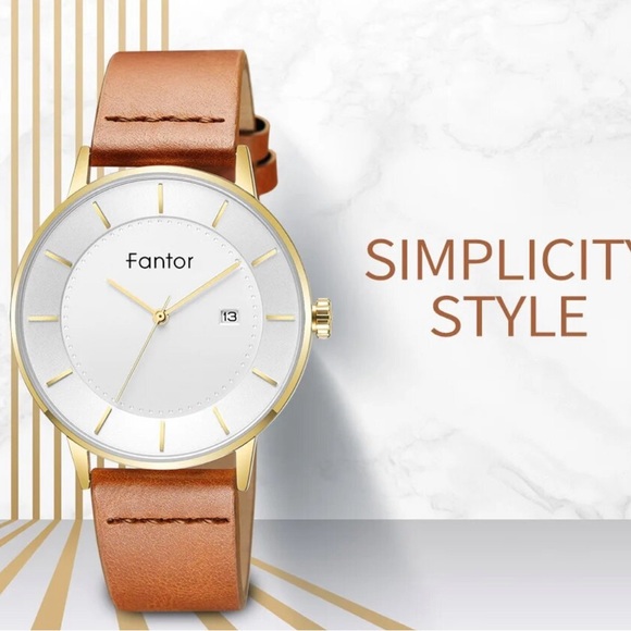 Designer - Fantor Men's Leather Casual Thin Minimalist Chronograph Quartz Watch - Picture 11 of 16